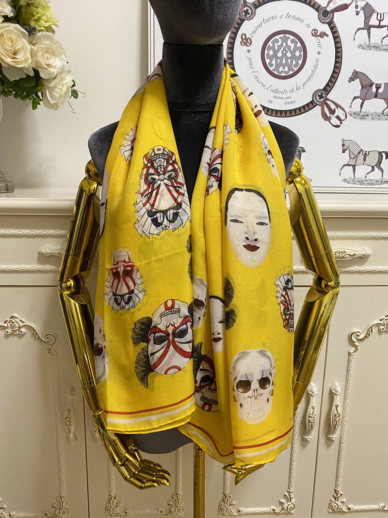 

Women's square scarf scarves shawl 100% silk material yellow pint letter pattern size 130cm - 130cm