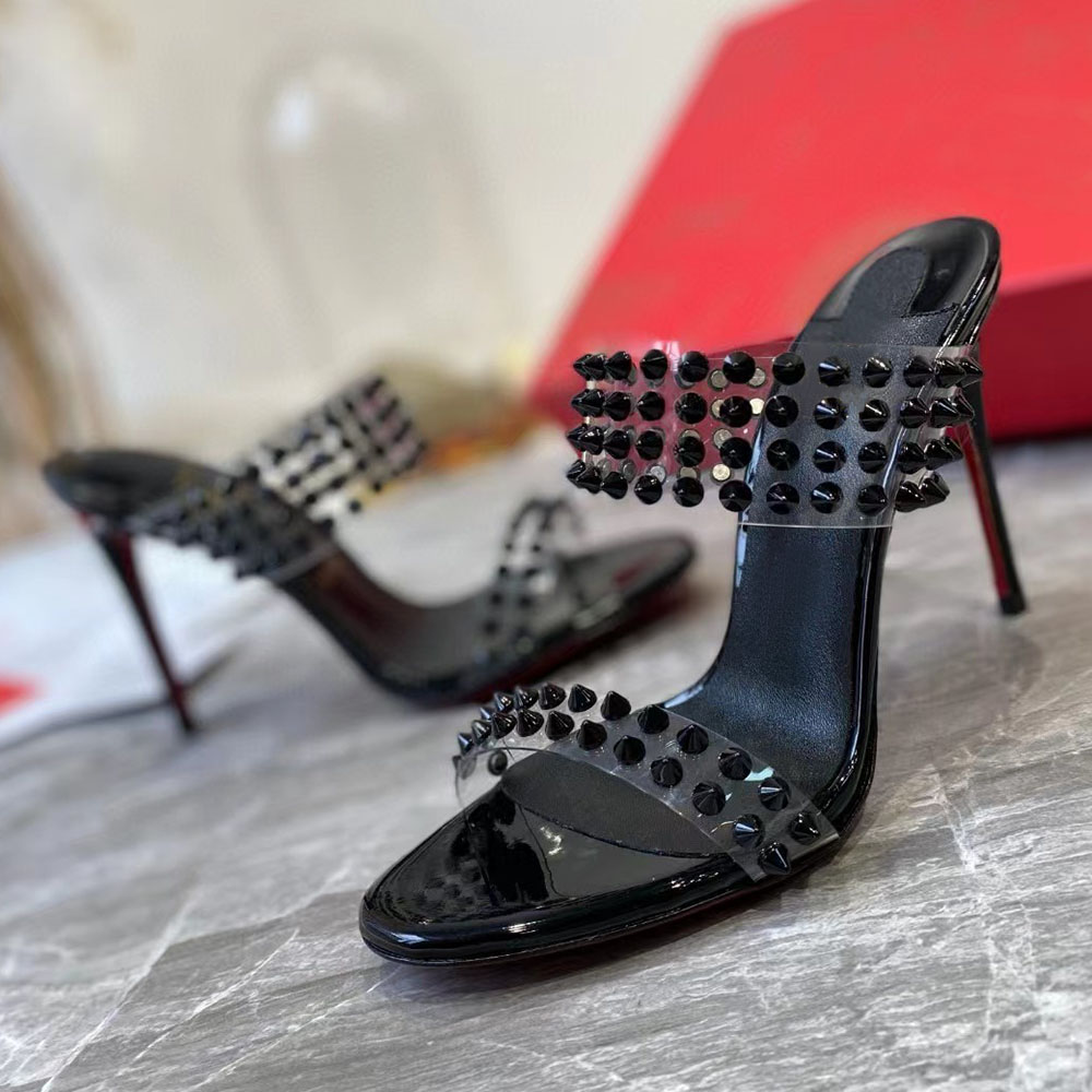 

Women's High Heel Sandals Transparent PVC Stiletto Heel Dress Shoes Sexy Fashion Black White Open Toe High Heel Slippers Luxury Designer factory footwear With box