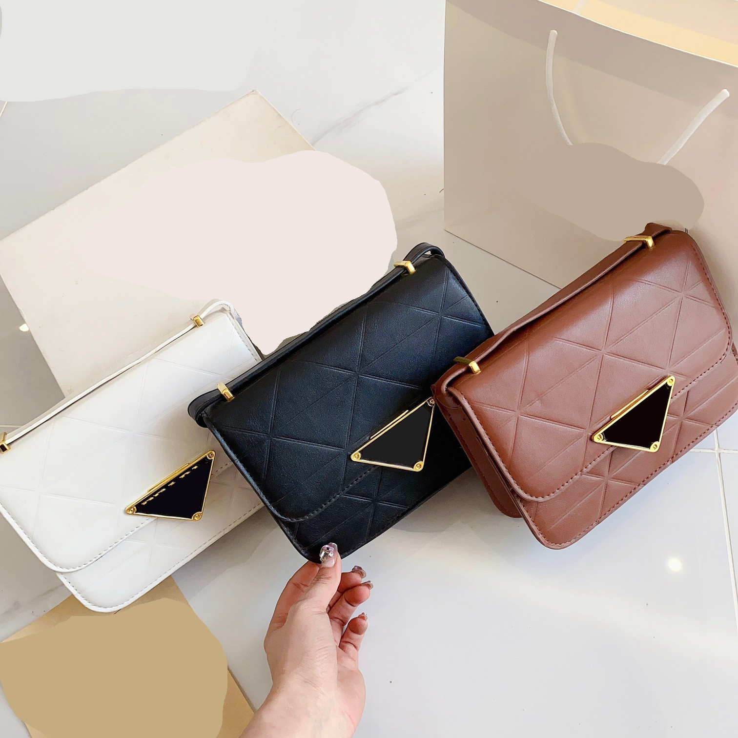 

Prad Classic DesignersBag Shoulder Bag Crossbody Bags Leather womens Purses and Handbags Wallets Logo Latch Fashion High-end Tote Bags20*15*10CM, White