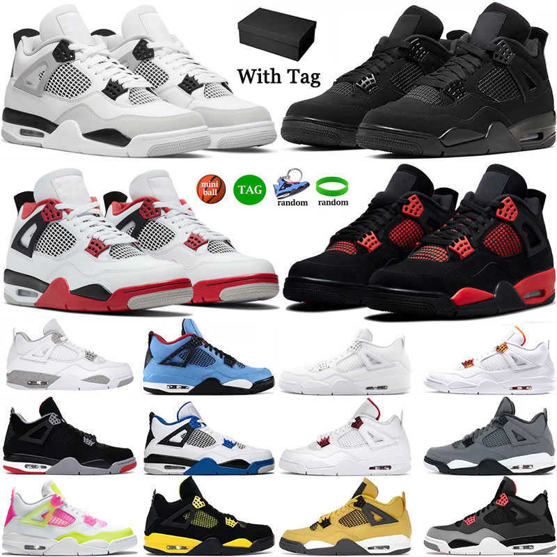 

With Box Men Women Basketball Shoes Jumpman 4 4S Sneaker Military Black Cat Fire Red Thunder Sail White Oreo Pure Money Dark Mocha University Bred 2023, Hot lava