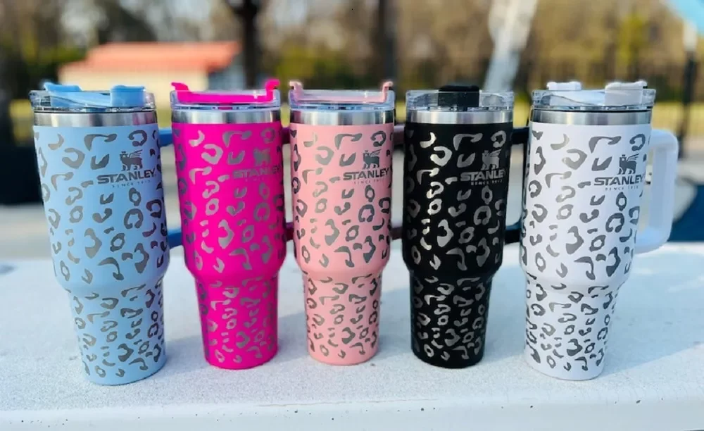 

stanley quencher 40oz tumbler Leopard Print stainless steel with Logo handle lid straw big capacity beer mug water bottle powder coating outdoor camping cup, Multi-color
