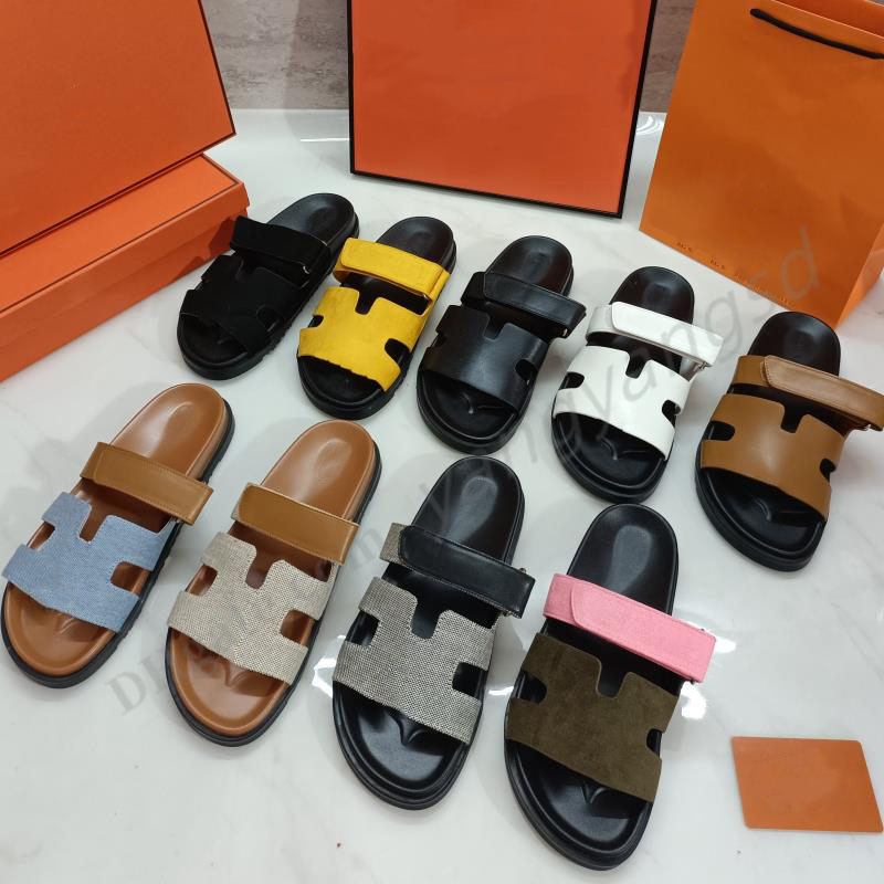 

Fashion Designer slides Chypre Slippers Beach Classic Flat Sandals Luxury women Summer Thick Bottom Rubber Sole Shoes Calf Leather Slipper Shoes Slides With Box, #1