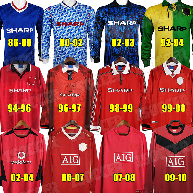 

Manchesters Retro utd Soccer Jerseys man 86 88 90 92 93 94 96 97 98 99 00 02 04 06 07 08 09 10 football shirts Classic Vintage kits 1998 1999 2006 2007 2008 2009 long sleeve, 1986-1988 third long