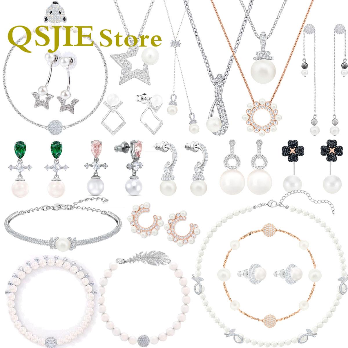 Necklaces Original 1 1 Swa Pearl Necklace Fashion Jewelry Charms Cross Pendant Luxury Austria Crystal Romance Necklace Gift for Women