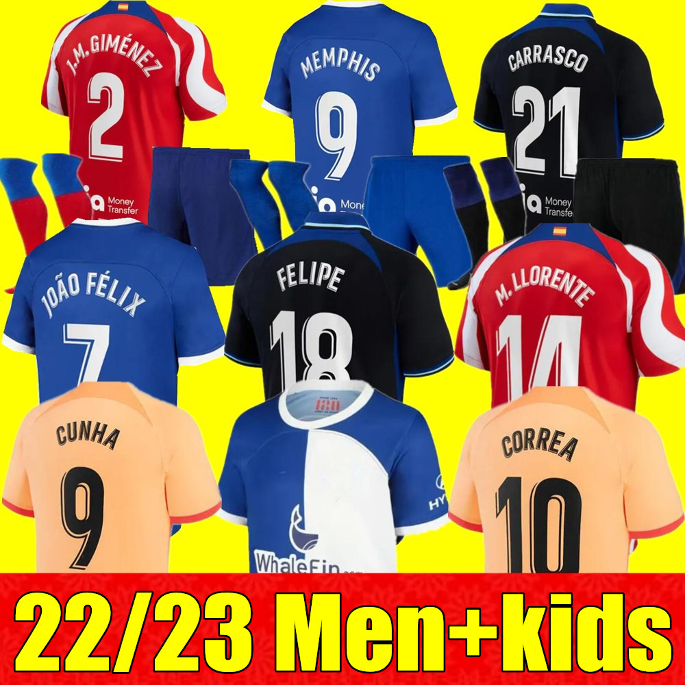 

120th men kids kits soccer jerseys 22 23 24 JOAO FELIX 2023 2024 MORATA M. LLORENTE Correa MEMPHIS camiseta football shirt GRIEZMANN R. DE PAUL CARRASCO AtlETicO MaDriDS, 120th adult+league patch