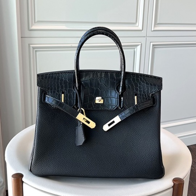 

Genuine Leather Crocodile Tote Women Luxury Brand Designer Cowhide Shoulder Bags Large Capacity Patchwork Handbags Ladies Office Work Bag 25cm 30cm 2414, White