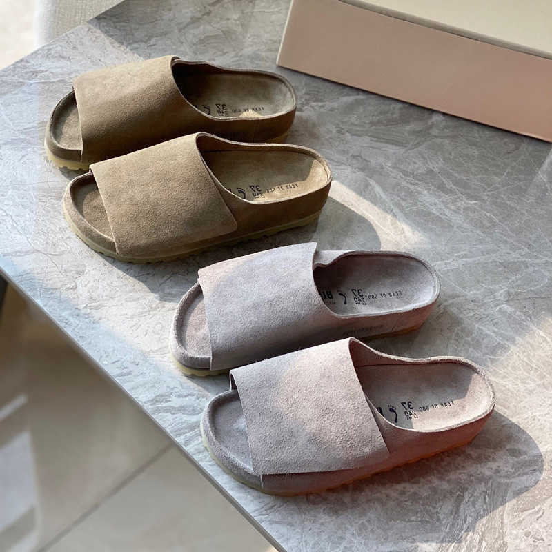 2023 New Burken sandals with genuine leather soft thick soles for outerwear straight open toe flat bottom crossover Velcro shoes