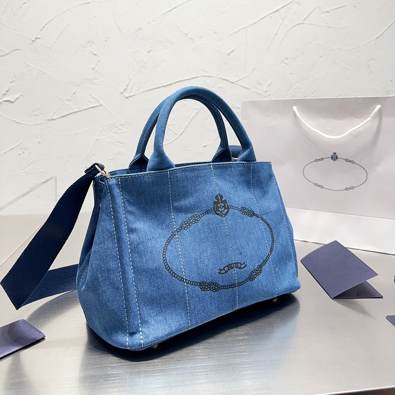 

prad Blue Denim Designer Bag Distressed Casual Tote For Woman crossbody Purse Weekend bags shopping traveling wallet 31-28CM, Blue-denim-28*20cm