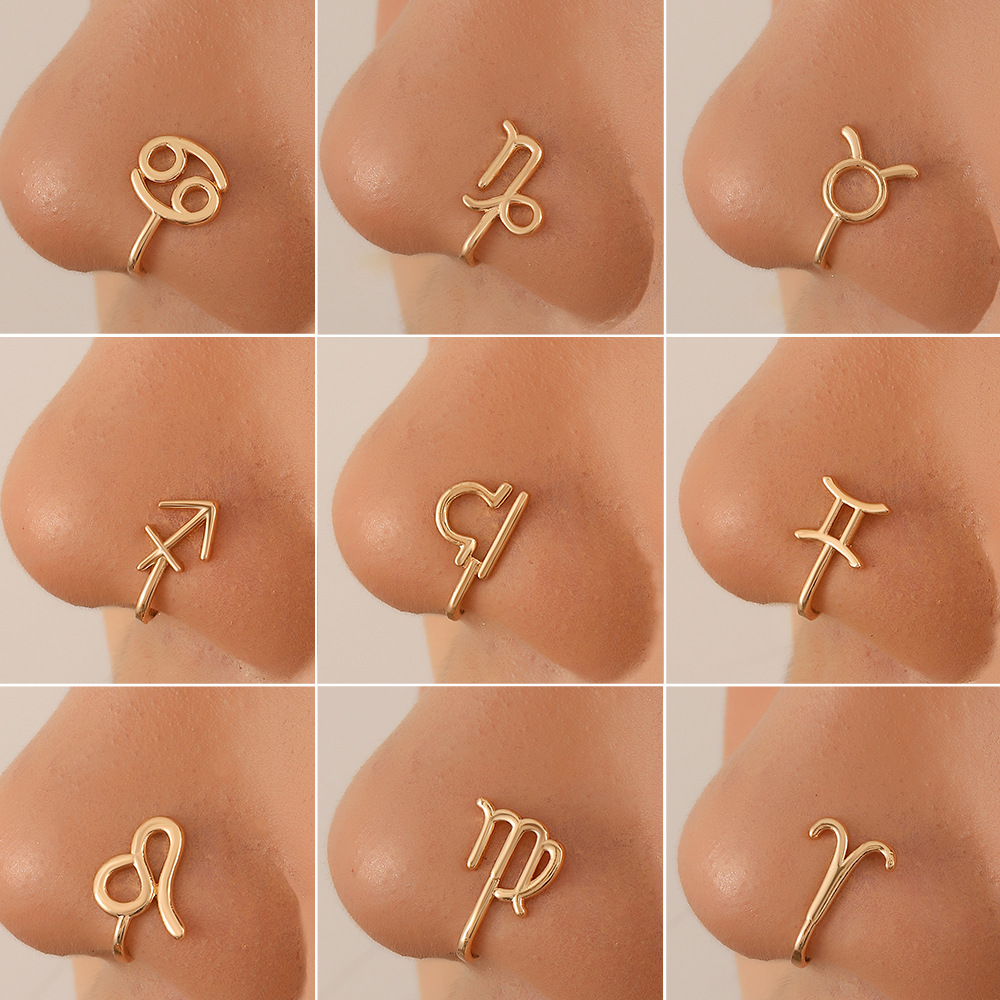 Nose Clips Rings Studs Hoops for Women Non-Piercing Body Jewlery Constellation Symbol U Shape Copper Gold Color Wholesale 2023 New
