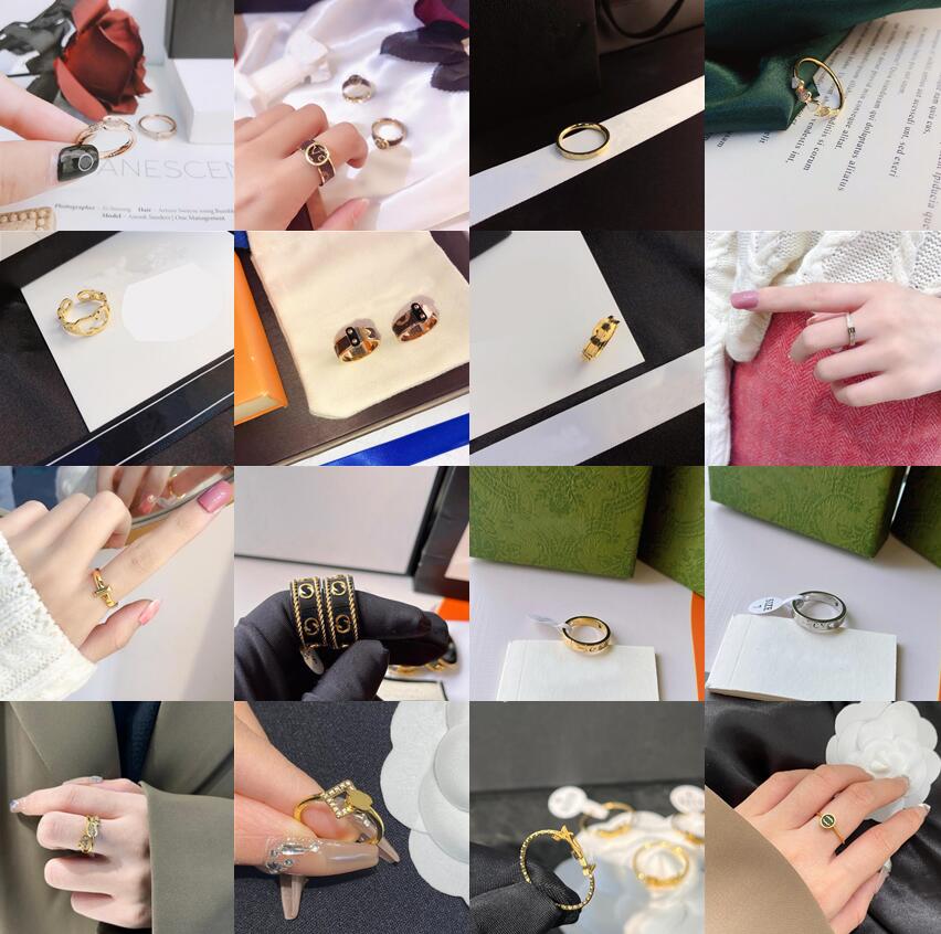 

20 Styles Never Fade 18K Gold Plating Band Rings Famous Women Brand Designer Letter Stainless Steel Ring Inlaid Crystal Exquisite Wedding Jewelry Accessories