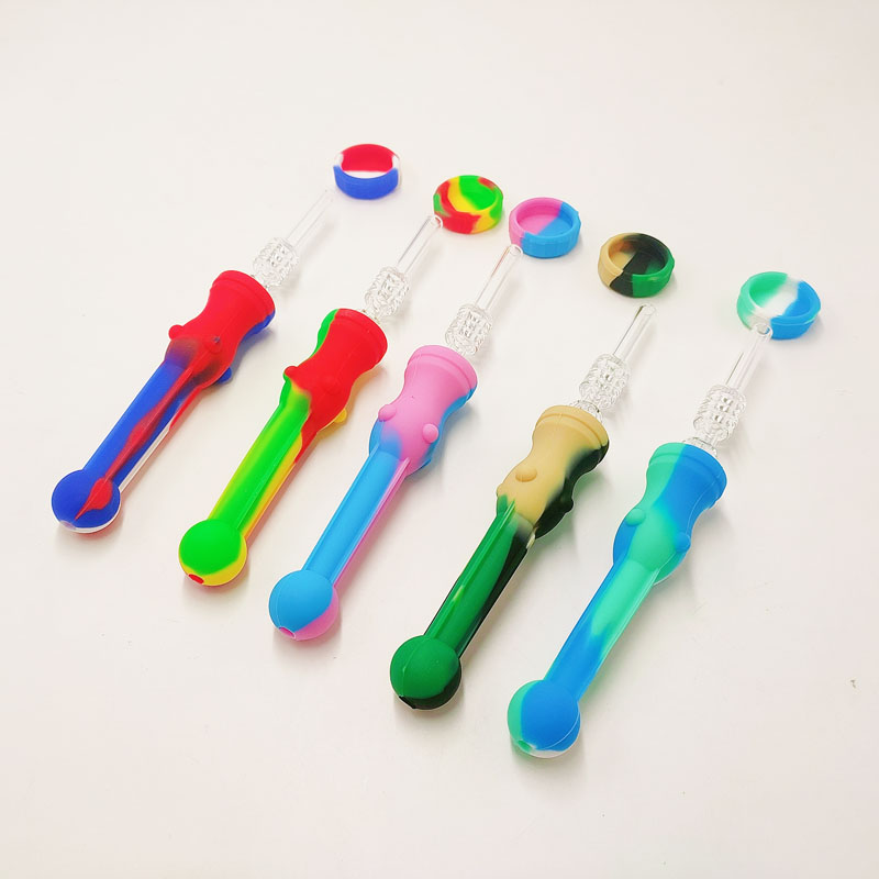 Silicone Nectar Collector with 14mm Stainless Steel Quartz Ceramic Tip Tobacco Pipe-image-1090775661
