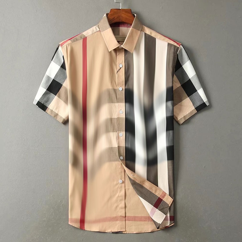 

High quality designer mens casual shirt burbereys mens Camisas De Hombre Fashion geometric check print short sleeved lapel business versatile M-3XL