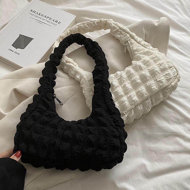 

Waist Bags Ins Style Pleated Women Underarm Bag White Bubble Small Tote Shoulder Sweet Girls Messenger Clutch Purse, Black