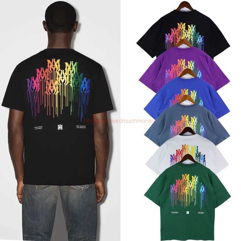 

Designer Fashion Clothing Amires Tees Am Tshirt the Correct Version of the New Amies Drip Printed Colorful Round Neck Short Sleeved Casual Loose Fitting Celebrity, Black