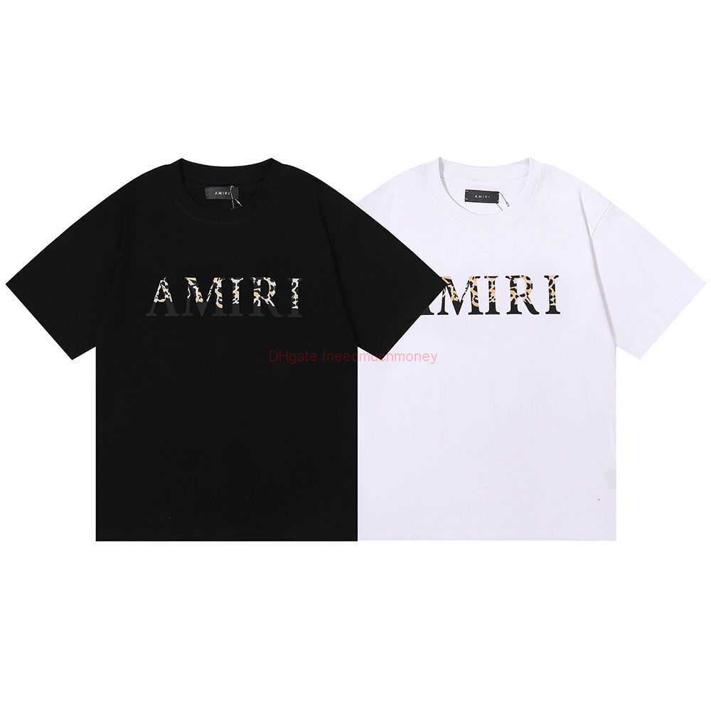

Designer Fashion Clothing Amires Tees Am Tshirt Summer Trend Brand Amies Leopard Print Design Double Yarn Pure Cotton Loose Short Sleeved Tshirt for Men Women Luxury, White