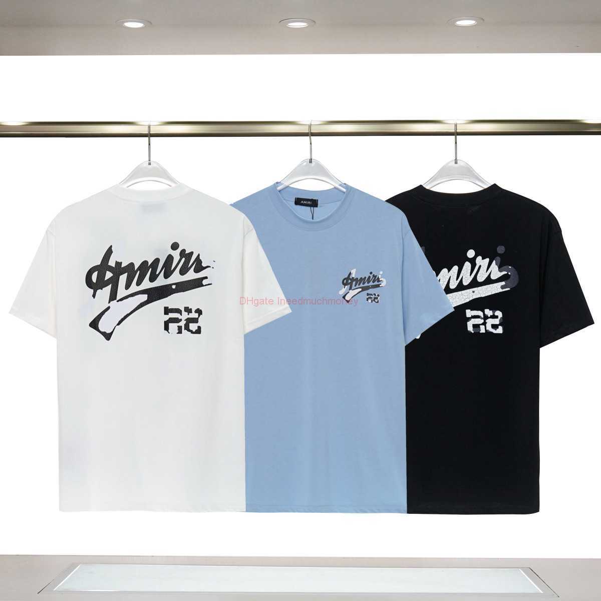 

Designer Fashion Clothing Amires Tees Am Tshirt 2023 Springsummer New Amies Short Sleeve Tshirt Cracked Letter Print Casual Loose Ins Top Luxury Casual Tops Mens Cot, White