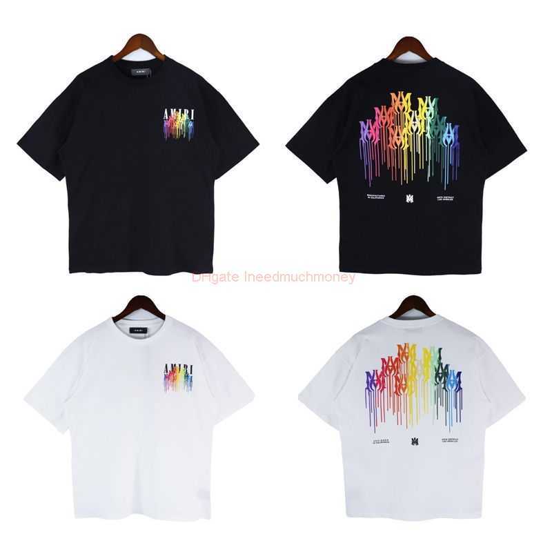 

Designer Fashion Clothing Amires Tees Am Tshirt Correct Version 2023 New Amies Drip Printing Round Neck Cotton Short Sleeve Loose Fit Star Tshirt for Men Women Luxury, Black