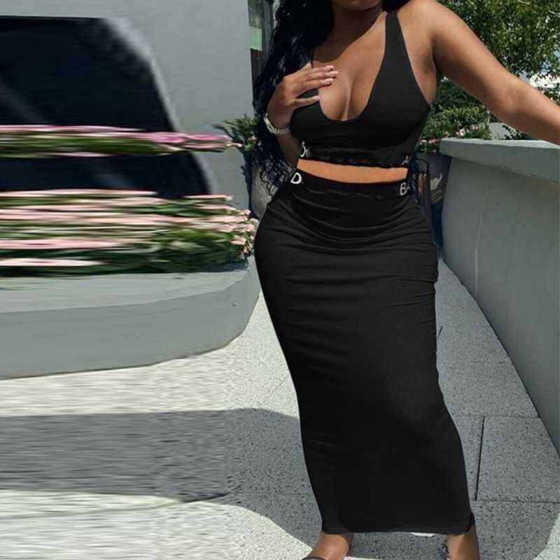 summer womens designer suit skirt fashion sleeveless vest high waist wrap hip long skirts letter ribbon women two-piece casual Skirt-image-867445655