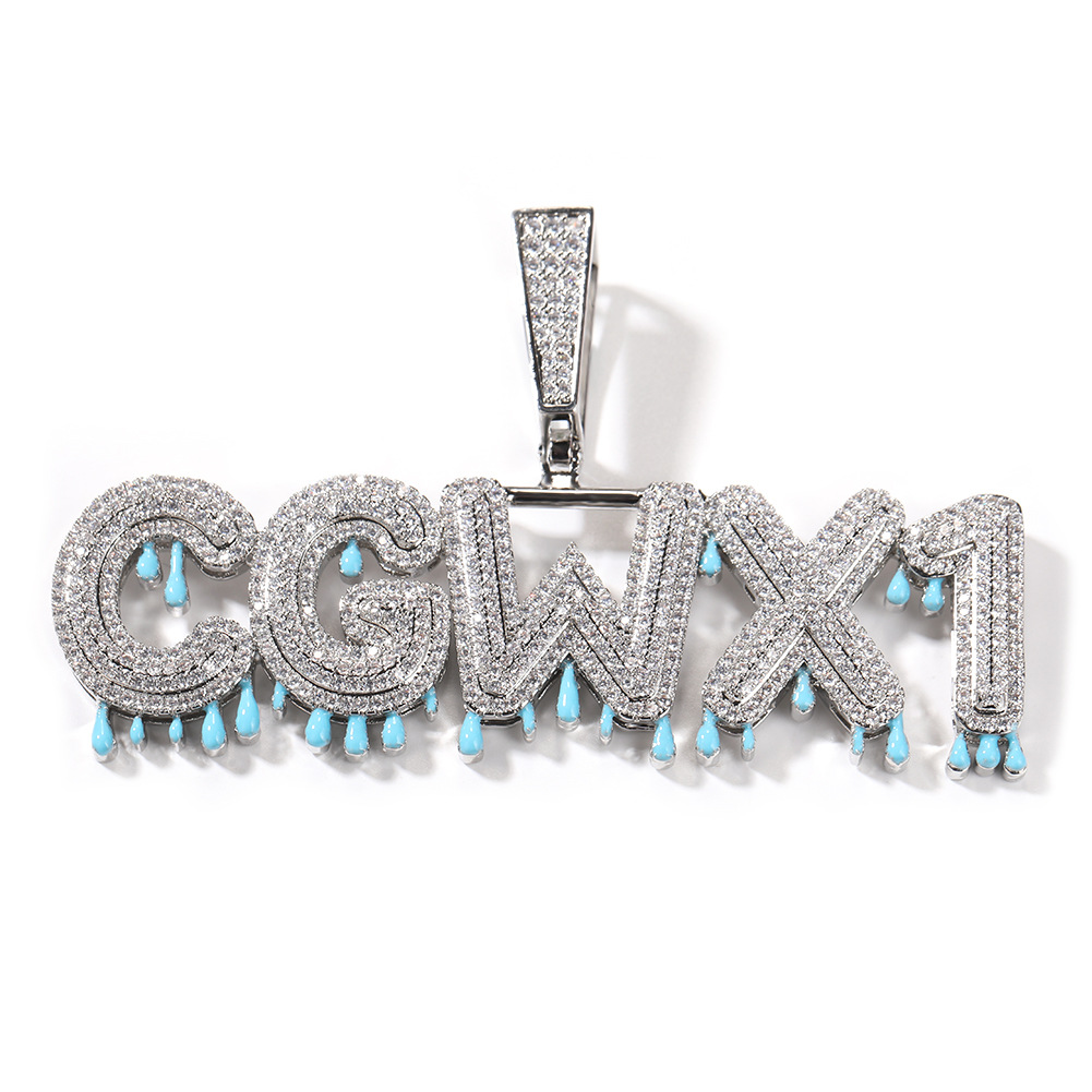 

Hip Hop A-Z Custom Name Letters Numbers Pendant Necklaces Drop Oil Glow at Night