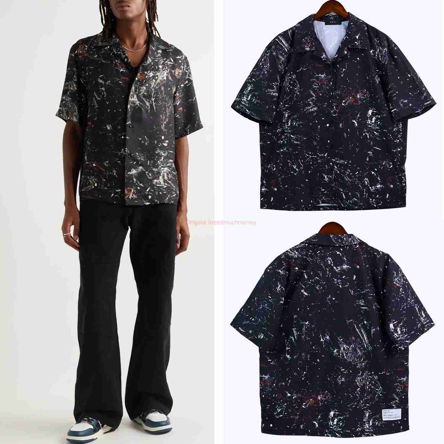 

Designer Fashion Clothing Amires Tees Am Tshirt Amies 2023 Early Spring New Collection Mens Personalized Printed Short Sleeve Shirts Luxury Casual Tops Mens Cotton, Black