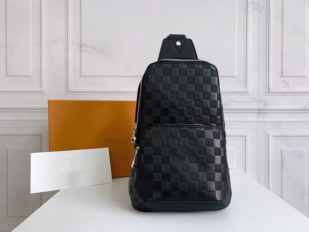 

Luxurys Designer AVENUE Shoulder Bags Men Zipper Crossbody Bag Fashion Leather Sporty Travel Outdoor Packs 5 Colors Choose, 1black plaid