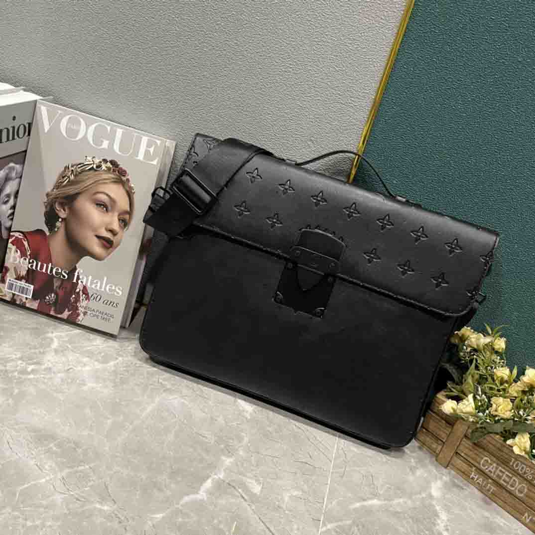

Mens briefcase black cross body Shoulder bags embossed leather S lock hardware magnetic clasp handbag Ambassadeur PM Messenger small square bag M20835, Black embossing