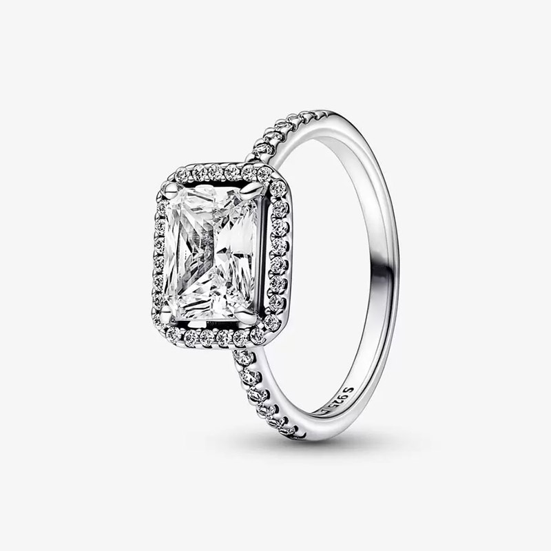 

Rectangular Sparkling Halo Ring for Pandora Authentic Sterling Silver Wedding Rings designer Jewelry For Women Crystal diamond luxury ring with Original Box
