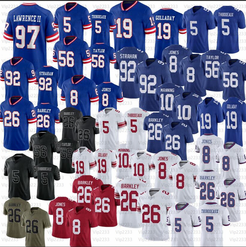 

26 Saquon Barkley Football Jersey 97 Dexter Lawrence II 5 Kayvon Thibodeaux New Yorks Daniel Jones Lawrence Taylor Eli Manning Michael Strahan, Men