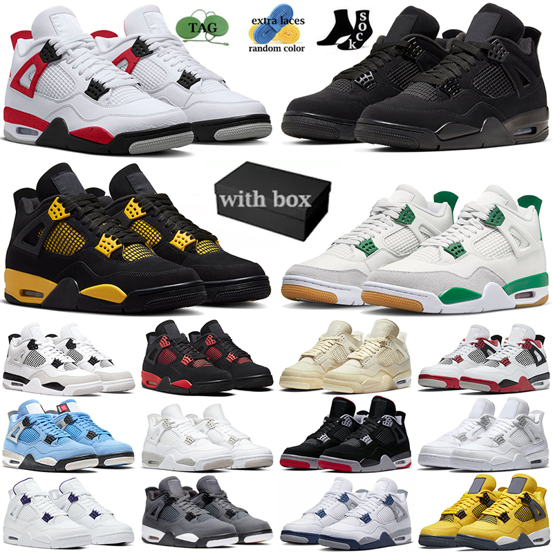 

with Box 4 Basketball Shoes Jumpman 4s Pine Green Military Black Cat Fire Red Cement Thunder White Oreo Cactus Jack Sail Men Women Sneakers Outdoor Sports Trainers, University blue