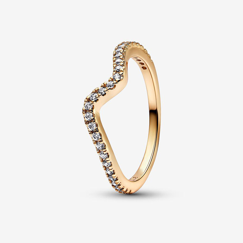 18K Gold Wave Ring Authentic 925 Sterling Silver Luxurious RING set Women Girls Wedding Gift Jewelry Golden Diamond Stacking rings with Retail Box F