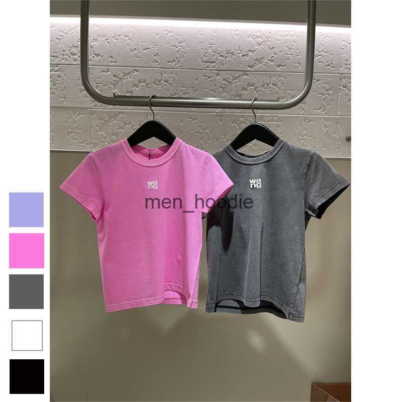 2023 Wang Solid Summer t Shirt for Women Clothing Letter Print O-neck Short-sleeve T-shirt Femme Loose Casual Crop Top 100% Cotton Tee