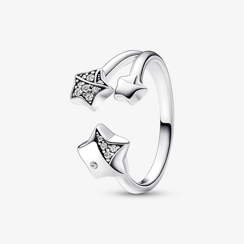 Lucky Star Open Rings Authentic 925 Sterling Silver Luxurious RING set Women Girls Wedding Gift Jewelry Diamond Crystal Stacking rings with Retail B
