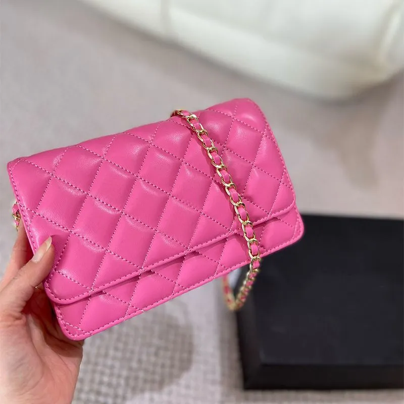 

Womens Wallet Caviar Leather Mini Bags Calfskin Phone/Card Holder Bracelet Chain messenger Bag Hand Totes GHW Multi Pochette Crossbody Shoulder Handbags, Pink