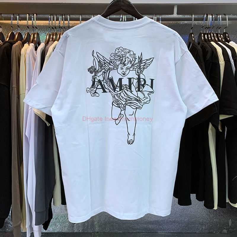 

Designer Fashion Clothing Amires Tees Am Tshirt Amies American High Street Little Angel Letter Print Round Neck Short Sleeve Loose Relaxed Mens Womens Tshirt Summer