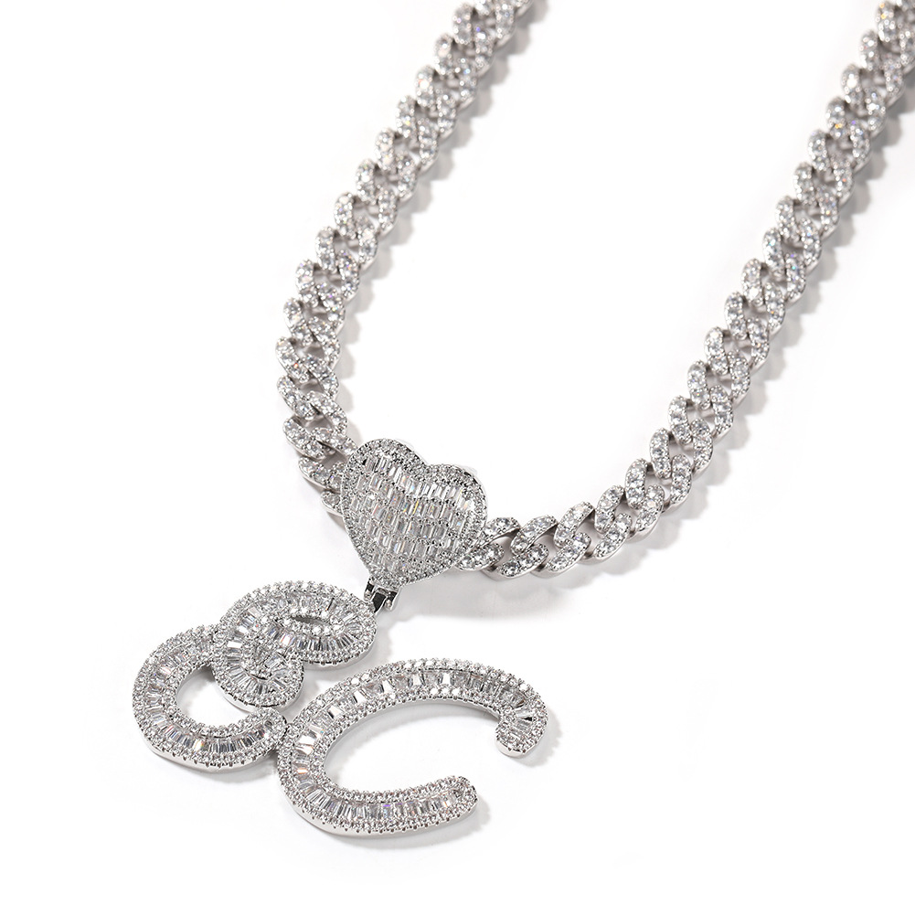 

Hip Hop Custom A-Z Art Letters Name Pendant Necklace with Love Heart Bail Buckle