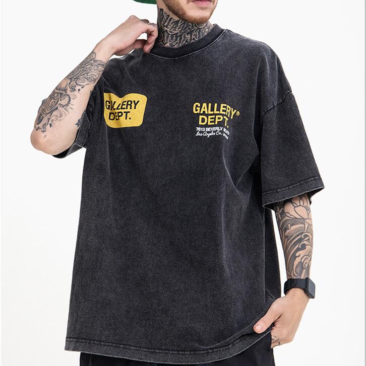 

23SS Spring Letter Heavy Washing T Shirt Loose Hip Hop Short Sleeve Tee, Black