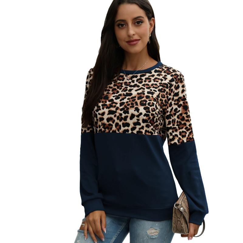 

Women's Hoodies Sweatshirts 2023 Autumn And Winter European American Women Leopard Print Stitching Long-Sleeved Loose Explosive Hoodless P, Burgundy