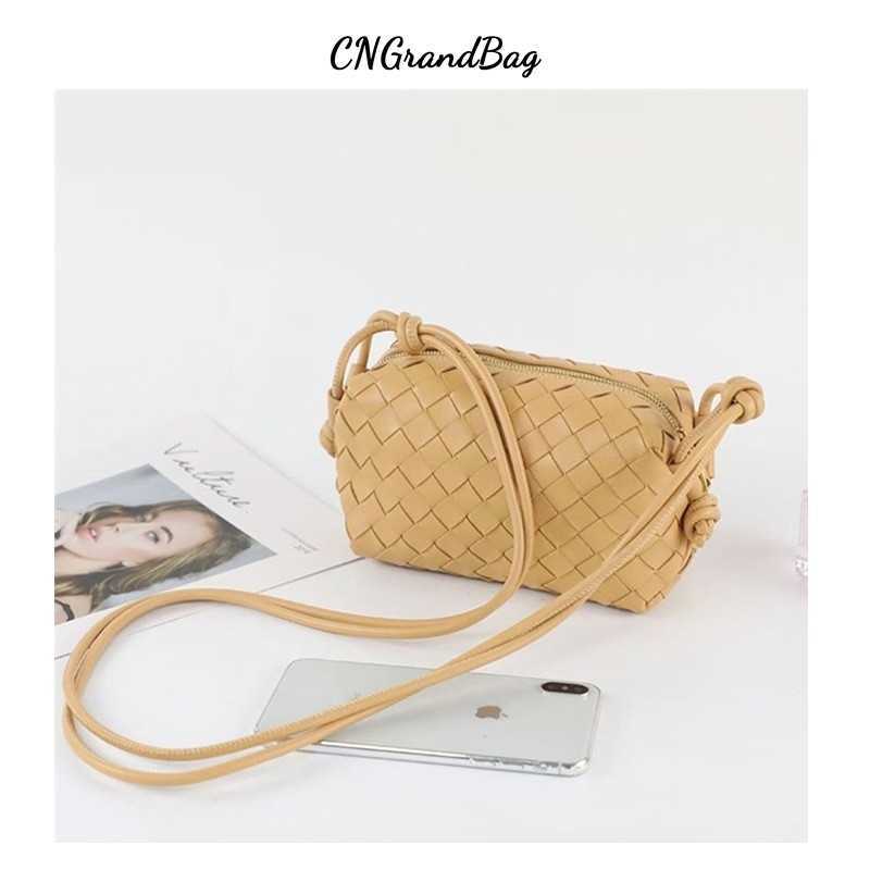 

Luxury Bags Bottegas Trend Bags 2023 New Genuine Leather Woven Small Square Bag Knotted Zipper One Shoulder Crossbody Pillow Bag Soft Leather Camera Bag, Wine red