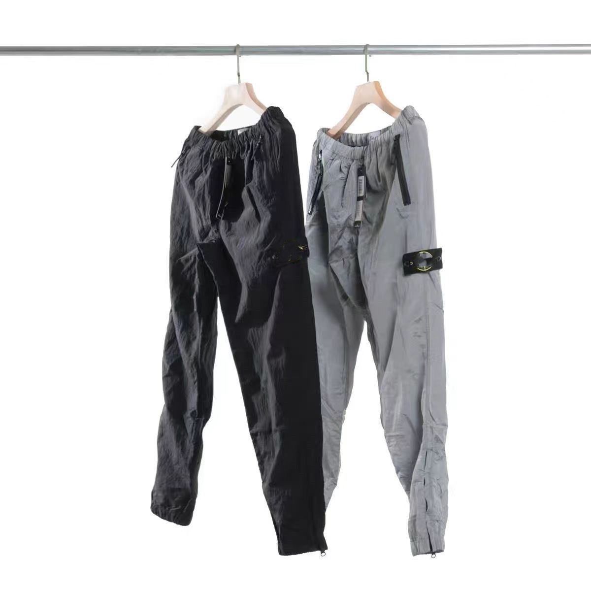 

designers pants metal pocket embroidered badge casual trousers brand thin reflective pants Size M-2XL, 2 black