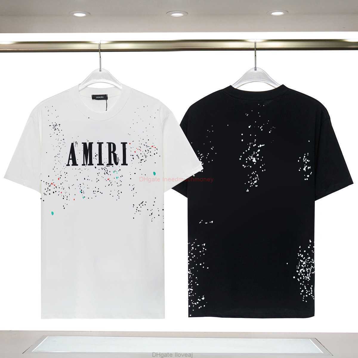 

Designer Fashion Clothing Amires Tees Am Tshirt 2023 Springsummer New Amies Short Sleeve Tshirt Starry Sky Speckle Letter l Casual Loose Ins Top Luxury Casual Tops Me, White