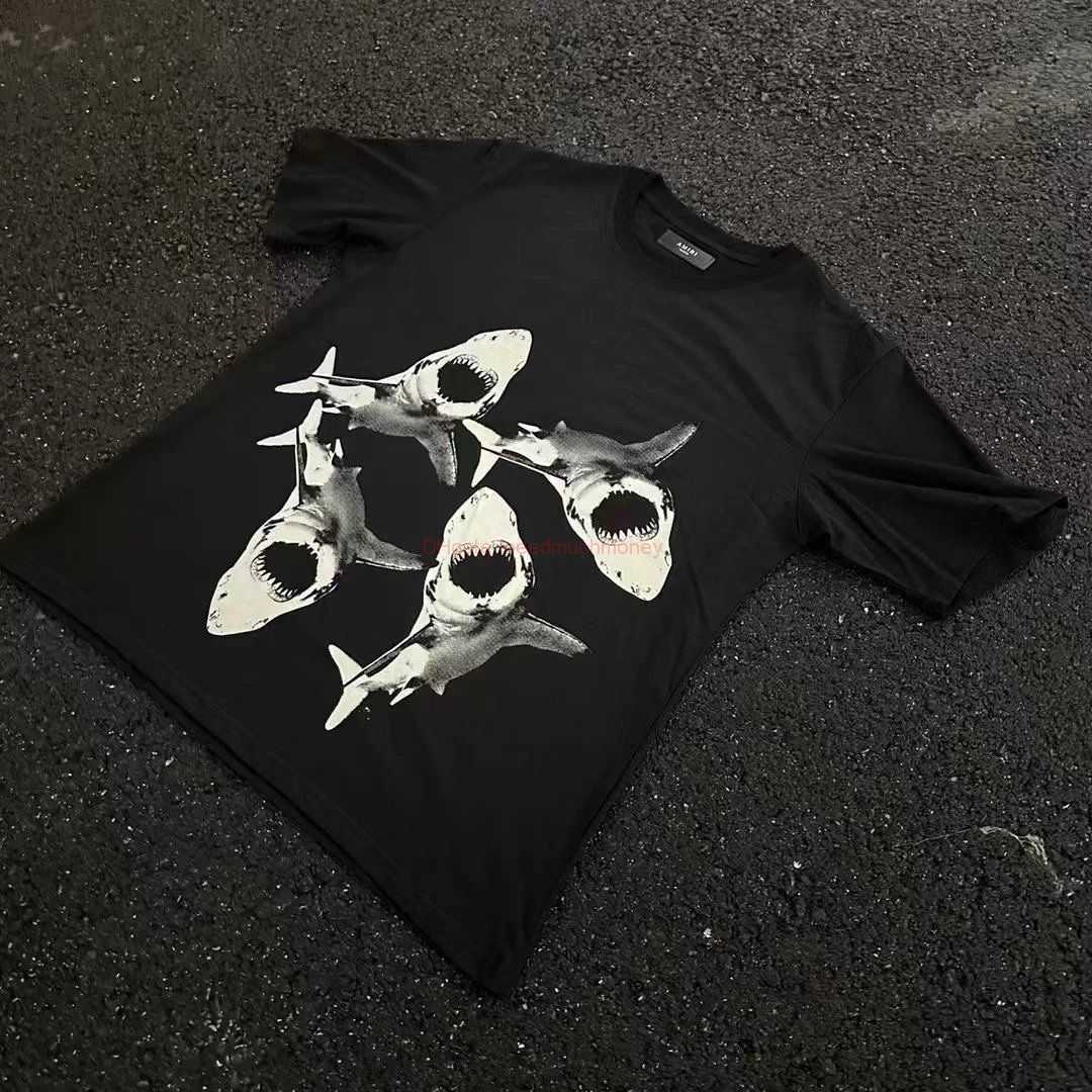 

Designer Fashion Clothing Amires Tees Am Tshirt Autonomous Amies Shark Short Sleeve High Street Style Luxury Casual Tops Mens Cotton Streetwear Sportswear for sale, Black