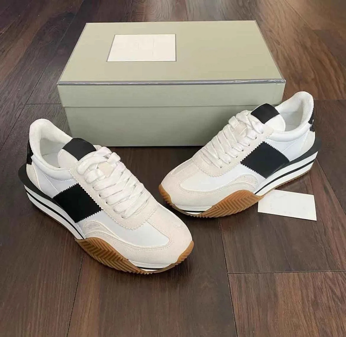 

Super 1-1 Quality Tomford James Sneaker Shoes Side Stripe Skateboard Walking Suede & Nylon Leather Chunky Rubber Sole Mesh Sports Discount Trainer