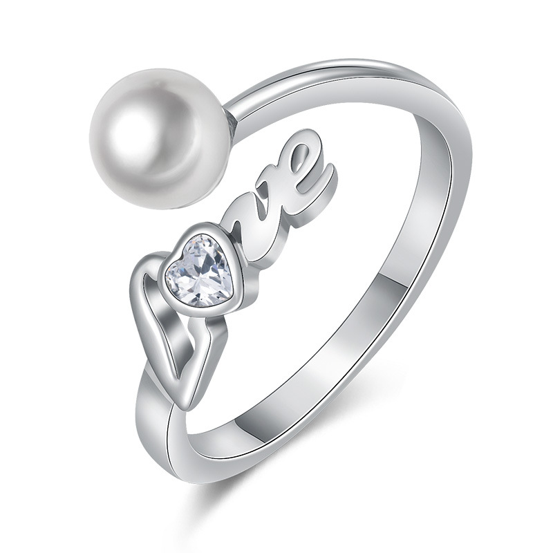

Women Adjustable Rings, Love Letter Pearl Pattern Fashion Party Rings Jewelry