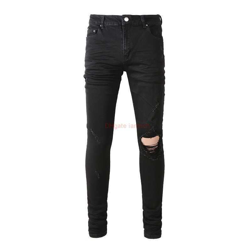 

Designer Clothing Amires Jeans Denim Pants Amies Black One Knee Broken High Street Slp Jeans for Mens Fashion Versatile Slim Fit Small Feet Insets Long Pants Distress