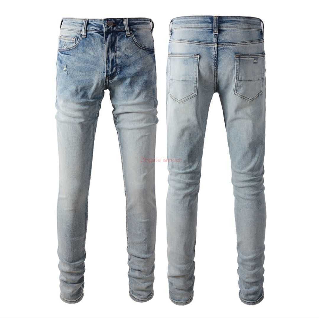 

Designer Clothing Amires Jeans Denim Pants Amies High Street Skinny Casual Jeans Elastic Light Blue Classic Jeans Slim Fit Small Foot Jeans Men 6602 Distressed Rippe