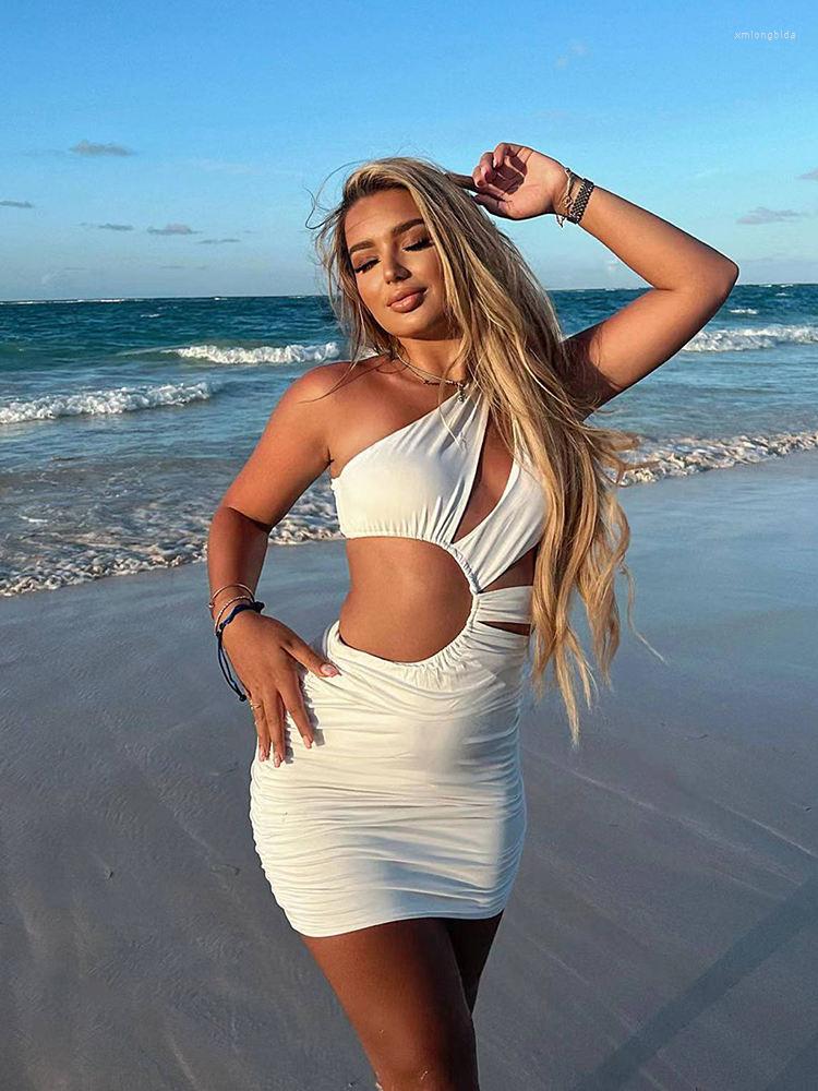 

Casual Dresses Hollow Cut Out Sexy Women Mini Dress One Shoulder Party Nightclub Bodycon Skirts Elegant 2023 Latest Design, 22097-black