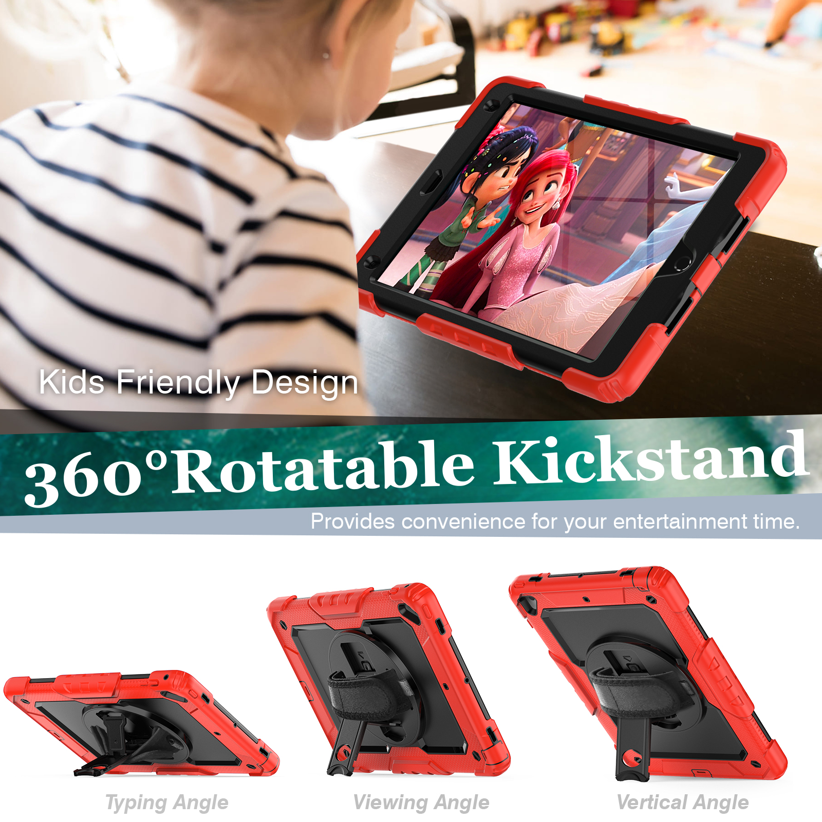 360ﾰ Rotation Kickstand Tablet Case for iPad Mini 4 5 6 Air 2 4 5 Pro 9.7 10.2 10.5 11 12.9 10.9 10th A2696 Smart Cover With Hand/Shoulder Strap