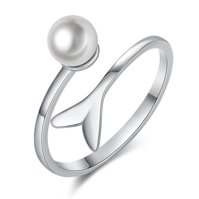 

6MM Pearl Mermaid Rings Adjustable Size Women Statement Ring Jewelry for Party