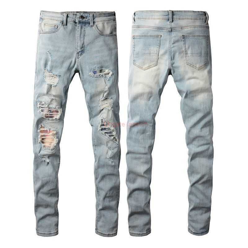 

Designer Clothing Amires Jeans Denim Pants Amies High Street Perforated Jeans with Mens Womens Patches Slim Fit Slim Fit Small Feet Long Pants Light Color Jeans Fashi, 6637