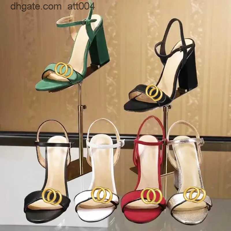 

Classic High heeled sandals party 100 leather women Dance shoe designer sexy heels 10cm Suede Lady Metal Belt buckle Thick Heel Woman shoes Large size 354''gg''6VNF, Gold